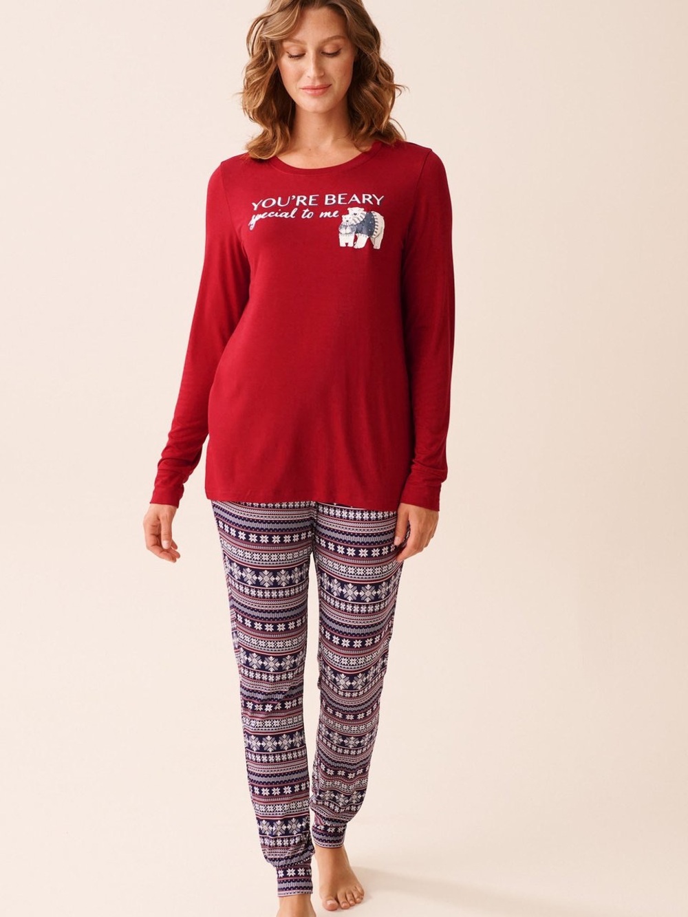 La Vie En Rose Polar Bear Print Long Sleeve PJ Set